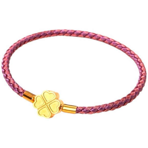 Jewelry - Luxe Golden Clover Braided Rope Bracelet with Secure Clasp (Pink). New!
